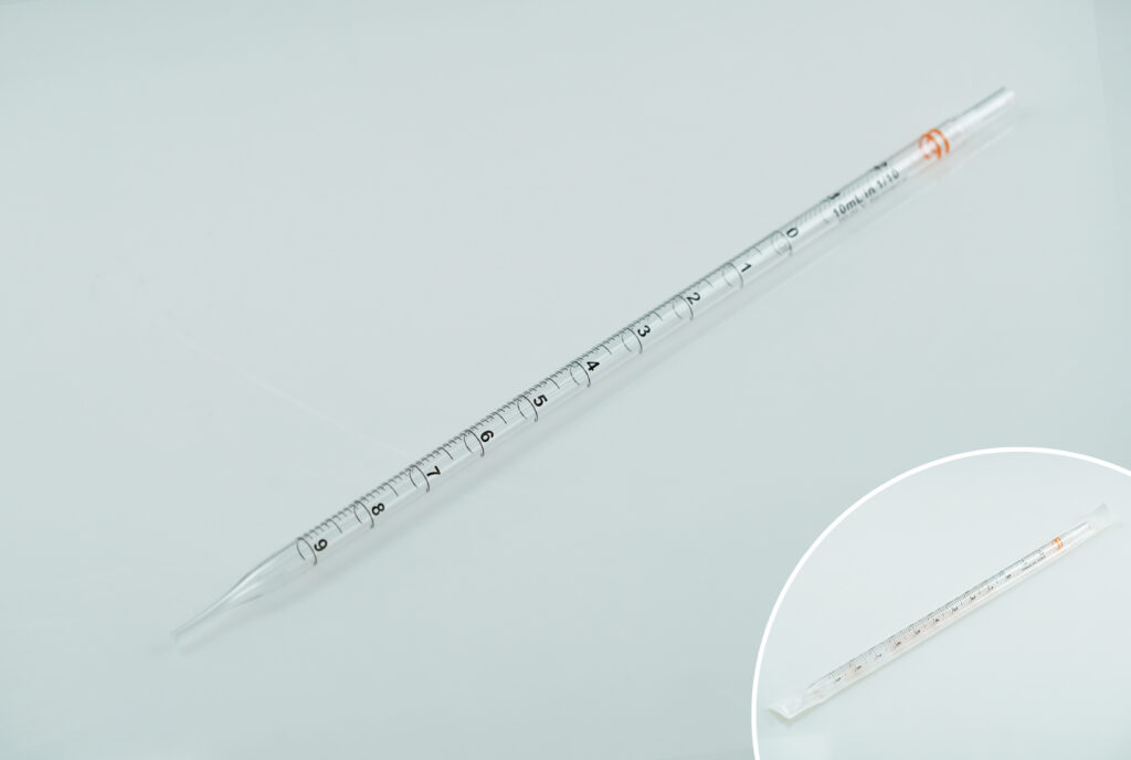 Individually paper-plastic wrapped 10 mL serological pipette